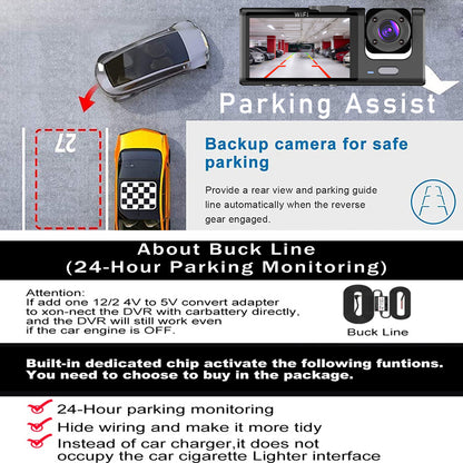 Three Way Dash Cam With 24 Hour Parking Monitor