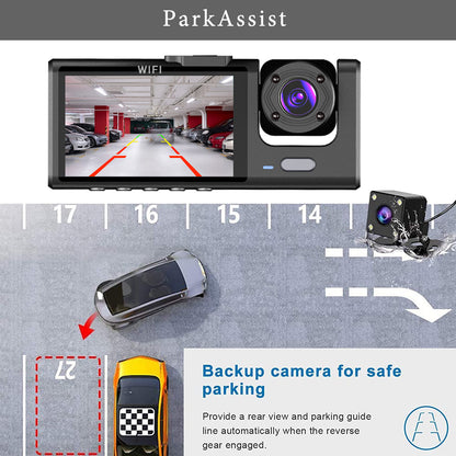 Three Way Dash Cam With 24 Hour Parking Monitor